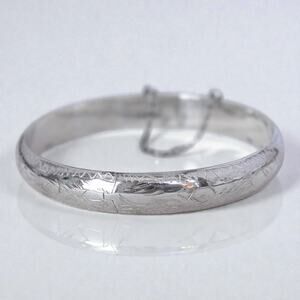 Sterling Silver Etched Bangle Bracelet Safety Chain Stacking 10mm Vintage
